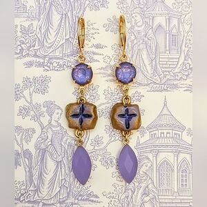 Hand Crafted Purple Victorian Three Tier Earrings With Swarovski Crystals